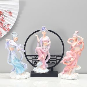 Regalo di nozze creativo Stile cinese Apsaras volanti Figurine Decorazioni per la casa Tavolo da salotto Decorazione artigianale in resina in miniatura