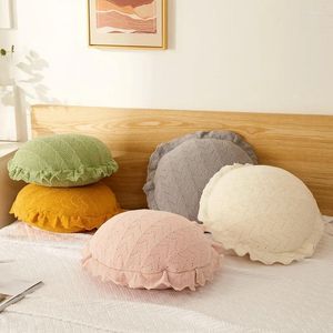 Kudde ruffle Chenille Sticked Home Decor Round Back S Solid Yellow Green Pink Grey Sofa Chair Office Textile