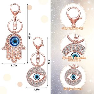 Keychains Lanyards L Evil Eye Keychain Hamsa Hand Faux Crystal Key Rings Formed Accessories Women Round Chain Gold Purse Pendant Jewel Ammqk