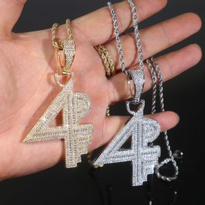 Luksusowy projektant Big 4pf Letter Charm Wisiant Naszyjnik z łańcuchem linowym Hip Hop Kobiety Mężczyźni Pełny utwardzony 5a Cubic Zirconia Boss Mężczyzn biżuteria prezentowa