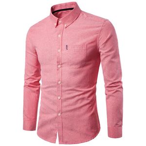 Men Solid Color Turn Down Collar Long Sleeve Shirt Slim Button Pocket Shirts