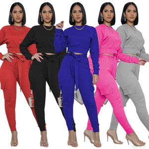 Calças femininas de duas peças estilistas roupas femininas 2023 moda gola redonda slim fit terno calças de duas peças