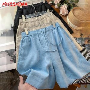 Women's Shorts MNCCMOAA 2024 Summer High Waist Elastic Linen Female Casual Loose Solid Short Pants