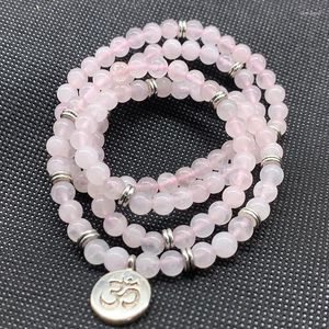 Strand 73cm Bracelete rosa claro para mulheres 6mm Nature Rose Quartzs Cystal Não Jóias de moda de vidro Bracelets de boa qualidade