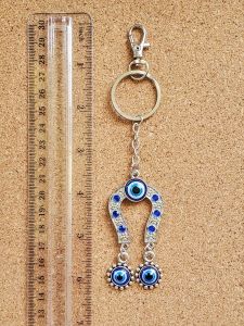 Keychains Lanyards L Bravo Team Lucky Horse Shoe With Blue Crystal Hanging Evil Eye Charms Keychain Ring W/Clasp Sign Of Good Fortune Am0Bx