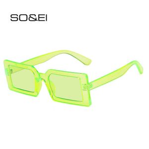 Sunglasses SO EI Fashion Fluorescent Green Rectangle Women Sunglasses Clear Ocean Lens Eyewear Brand Designer Vintage Men Sun Glasses UV400 P230406