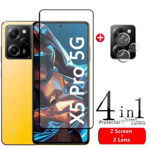 Cell Phone Screen Protectors 4-in-1 For Poco X5 Pro 5G Glass For Poco X5 Pro 5G Glass Screen Protector For Poco M3 M4 X3 X4 X5 Pro 5G F3 F4 Lens Glass P230406