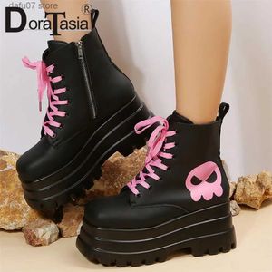 Boots Brand New Ladies Goth Platform Ankle Boots Fashion Print Wedges High Heels women's Boots Party Street Cosplay Woman Shoes T231106