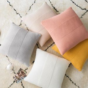 Pillow Cross Crochet Knitted Cover Pink Beige Yellow Grey Decorative Home Sofa Bed Living Room 45x45cm Pillowcase