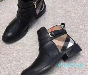 Moda Primavera Lusso Vera Pelle Casual Donna Martin Plaid Cuciture Tomaia È Importato Pelle di Vitello Plaid Stripe Scarpe alla Caviglia Taglia 35-41