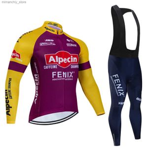 Maglie da ciclismo Set Maglie da ciclismo Alpecin Set Pantaloni con bretelle imbottiti in gel 19D Uomo Breathab Ad asciugatura rapida Abbigliamento lungo Seve Bicyc Tute da bici estive Q231107