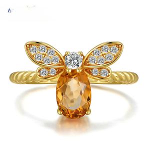 925 Sterling Silver Colored Gems Jewelry Japanese Natural Citrine Gold Plating Ring Factory Wholesale