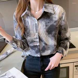 Kvinnor BLOUSES Fashion Women's Shirt Print Floral Tops For Women Long Sleeve Top Woman Button Up Polo Neck Autumn 2023 Basic Ulzzang