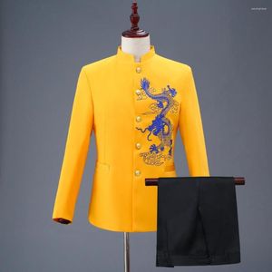 Men's Suits 2023 Fashon Italian Design Yellow Morning Dinner Suit Men Slim Fit Groom Wedding Dress 3 Piece Mens Tuxedo