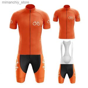 Cykeltröja sätter ny orange cykeltröja sätter kort seve maillot ropa ciclismo herrar cykel team uniform sommaren andning cykling kläder q231107