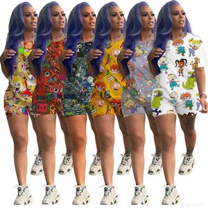 Designer 2023 TRACKSUITS Kvinnor rekommenderade tecknad utskrift Fritid Hem Tvådel 2-stycken Set Girl Tryckt Top Sportwear Woman Summer Dresses