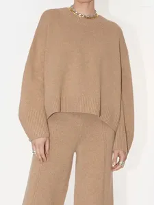 Kadın Sweaters Kadın Basit siluet örgü kazak o yaka düz renk 2023 Erken Sonbahar Lady Uzun Kollu Jumper