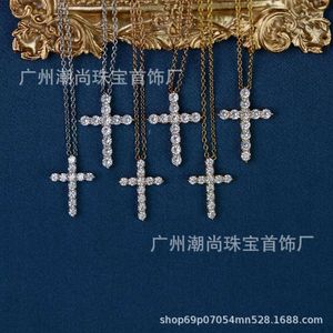 Tiffanybead Halskette Tiffanyjewelry Desginer High Edition T 925 Sterling Silber Cross Volldiamant Halskette für Frauen in 18 Karat Gold mit voller Diamantgröße Pend