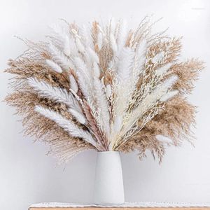 Flores decorativas boho decoração de casa grama pomposa 80 peças conjunto de buquê de pampas secos naturais fofos cauda de cana grande talo de trigo