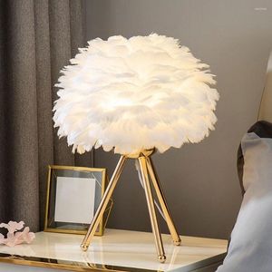 Table Lamps Modern Feather Lamp Bedroom Bedside Lighting Romantic Girl Children's Living Room Nordic Desk Study Decor Night Light