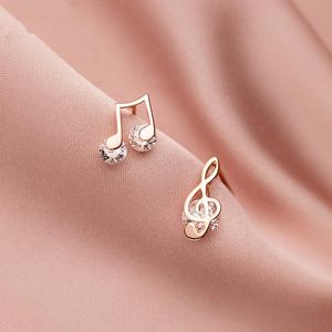 Orecchini a bottone Nota musicale Argento sterling 925 Zirconi Asimmetrico Gioielleria raffinata coreana Figlia Ragazza Regalo per bambiniStud