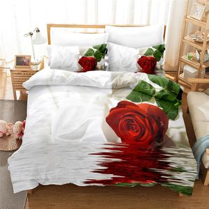 Yatak takımları 3D baskı kırmızı pembe çiçekler gül yorgan kapağı seti Sevgililer Günü Düğün Dekorasyon Nevresim Housse De Couette