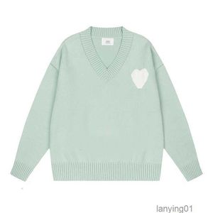 Designers Amisweater France Sweaters Fashion Amishirts Am i Embroidered a Heart Pattern Sweater Loose V-neck Solid Woolen 9k1v