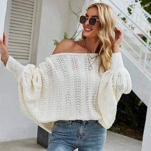 Kadın Sweaters British Style Katı Bir Boyun T-Shirt Gevşek Kollu Külot Sweater2023