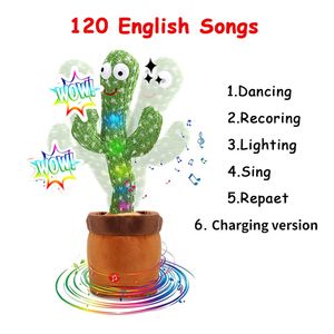 Decorative Objects Figurines Dancing Cactus 120 Song Speaker Talking Voice Repeat Plush Singing Dancer Toy Talk Plushie Stuffed Kawaii Toys for Baby 230406