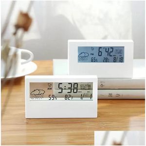 Skrivbordklockor LCD -student sängklocka LED -klocka Creative Digital Mtifunction Weather Electronic Alarm With Temperatur Dhyzi