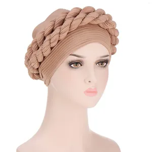 Ball Caps Fashion Solid Color Women Muslim Headscarf Top Braided Turban Hat Sleep Inner Hijab Bonnet Femme Round Head Cover Headwrap