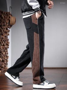 Männer Hosen Baggy Gerade Cord Männer Herbst Mode Seite Streifen Schwarz Elastische Taille Kordelzug Jogging Hose