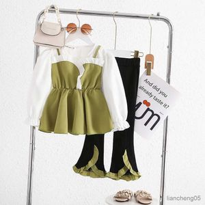 Set di abbigliamento Primavera Autunno Bambini Ragazze Top a maniche lunghe Camicie Pantaloni svasati 2 pezzi vestiti adatti Set di abbigliamento moda per ragazze