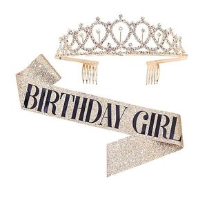 Altre forniture per feste di eventi Bling Crystal Crown Tiara Birthday Anniversary Decoration Happy 18 21 30 40 50th Satin Sash 230406