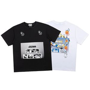 New Cotton Men Women TEE Checkered Cartoon Printing Oversize Short Sleeve White Black O-Neck T Shirt