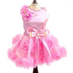 Dog Apparel Pet Small Wedding Dress With Bowknot Birthday Party Costume Satin Rose Pearls Girl Formal For Puppy Cat Tutu