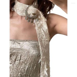 Łańcuchy e0bf vintage talia paski talii podwójny szalik dla kobiet długi naszyjnik z klamrą