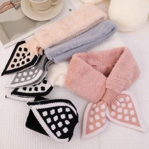 Scarves Cross Polka Dot Scarf Winter Windproof Autumn Warm Knitted Cute Girl Women Fashion Casual Thick Neck Collar Plush