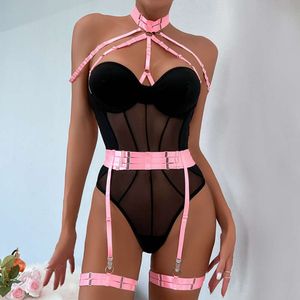 Sexy roupa interior feminina corpo halter renda bodysuit bondage teddy camisola aberta virilha lingerie erótica trajes porno