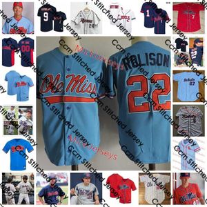 2022 NCAA Custom costura Ole Miss Rebels Jersey de beisebol 23 Josh Mallitz 24 Jackson Kimbrell 25 Tim Elko 26 Hunter Elliott 27 John Gaddis Jerseys Banks Tolley Jerseys