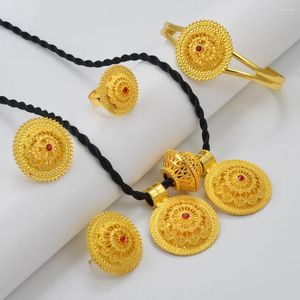 Necklace Earrings Set Anniyo 4Pcs Sets Ethiopian Gold Color Jewelry For Bracelet Ring Eritrean Habesha Traditional Wedding #181116