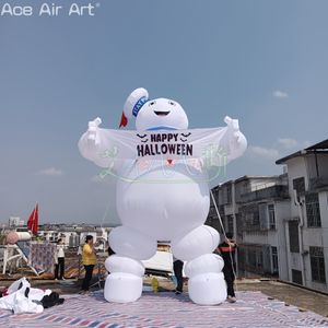 6m High Outdoor Ghost Puft Cartoon Gonfiabile Marshmallow Man con Banner per la Decorazione di Halloween