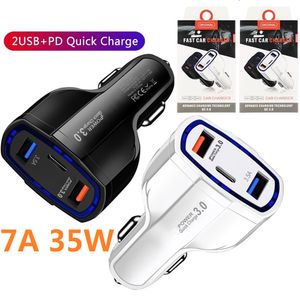 Triple Port 7A Type c PD Fast Quick Charging USB C Car charger QC3.0 Power Adapters For Ipad Iphone 12 13 14 15 Pro Samsung LG Android phone gps pc