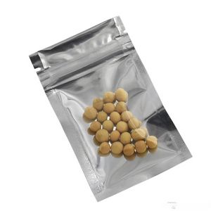 Kalite Gümüş Alüminyum Folyo Ön Açık Paket Paket Torba Zip Kilitli Kilitli Gıda Depolama Poşeti Nem Kanıtı Kavrama Salonu Plastik Baggies 200pcs/Lot 7.7*10cm