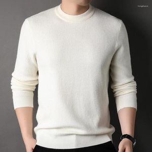 Maglioni da uomo MACROSE Pullover casual a maniche lunghe Piccolo plaid Solid O-Collo Top Felpe regolari Colori bianco e nero