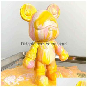 Block Diy Fluid Dyed Bear Staty Harts Nordic Home Living Room Decor Figurer för interiörskrivbordstillbehör Kawaii Dekoration T22073 DHVCH