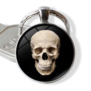 Keychains Skeleton Skull Keychain Accessories Pattern Design Round Glass Pendant Metal Keyring Key Holder For Keys Men GiftKeychains