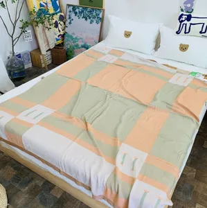 Upgraded Single Double-Layer Bamboo Fiber Gauze Cold Blanket Thin Towel Blanket Ice Silk Cool Nap Air Conditioning Blankets