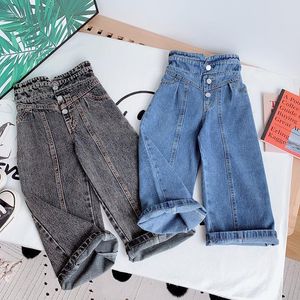 Jeans Kids Wide Leg Pants Autumn Winter Personality Fashion Girls Hight Waist Elastic Waist Button Pocket Casual 230407