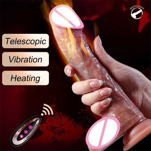 Massagegerät, realistischer Dildo-Vibrator für Frauen, Heizung, Fernbedienung, Penis-Vibratoren, Teleskop-Analmaschine